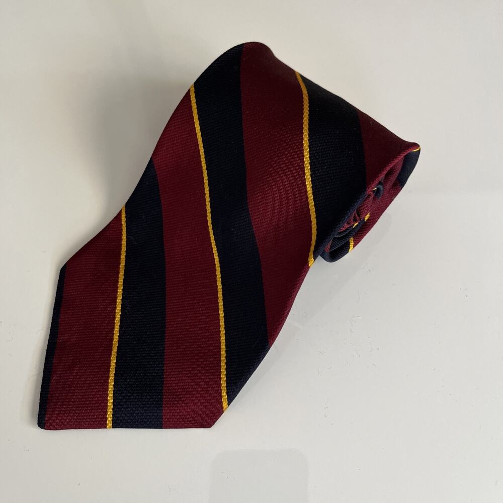 Woodward Repp Mens Striped Silk Tie Burgundy/Maroon Navy Gold 4x57” Preppy Ivy